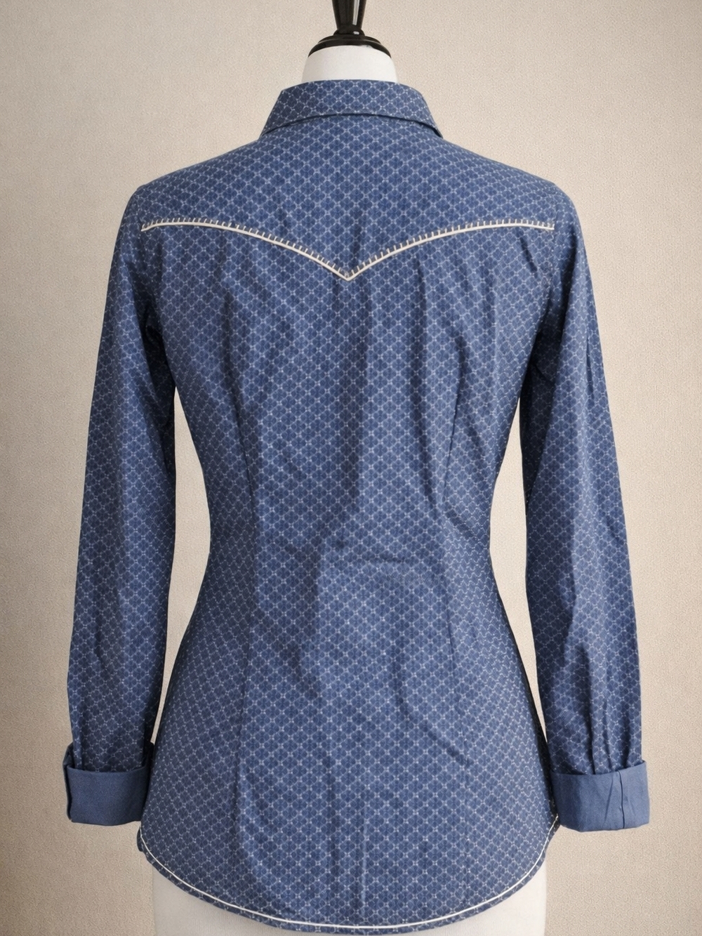 Panhandle Rough Stock Women's M Blue Pearl Snap Western Collar Long Sleeve Shirt - Picture 4 of 7